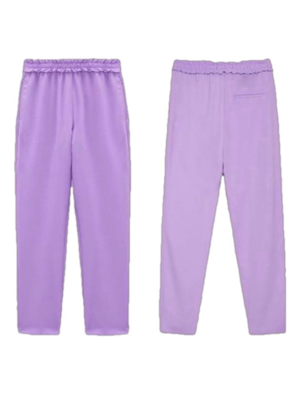 ZARA Lilac Purple Cropped Pants XS Stretch Elastic Waist Lightweight Pockets